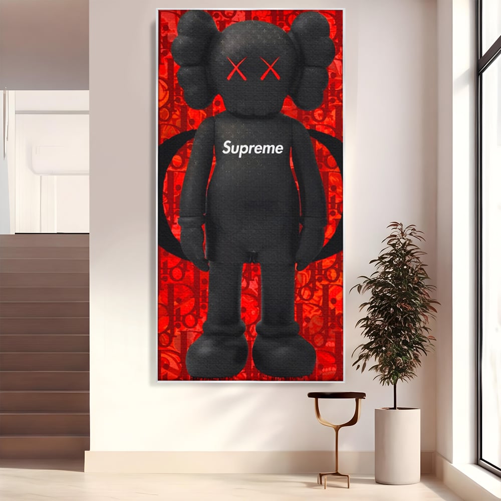 Tablou canvas cu tablou canvas cu robot negru supreme, in rama de aluminiu argintiu